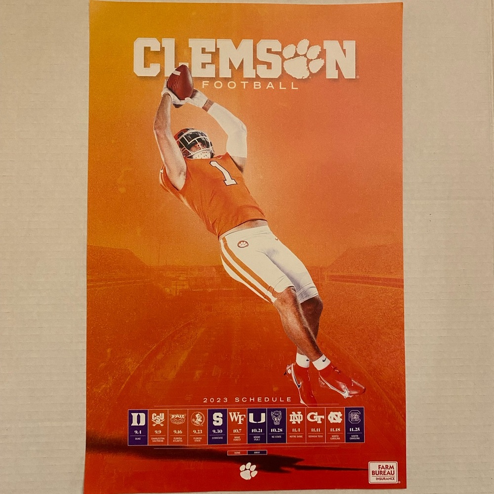 2023 Clemson Tigers Football Poster And Schedule. NCAA. College Sports. Decor.